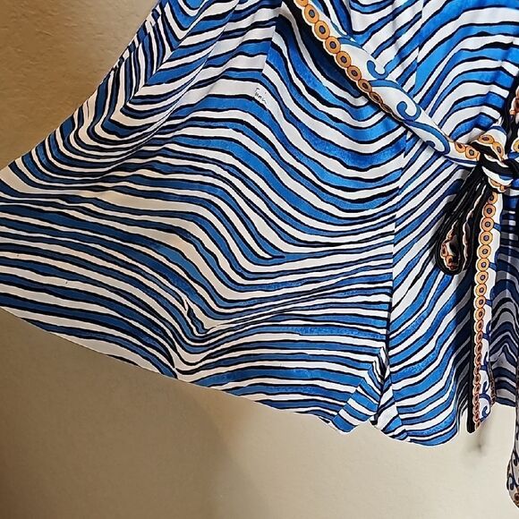 Trina Turk XS Silk Blend Strapless Romper Blue and White Striped with tie belt - Picture 6 of 10